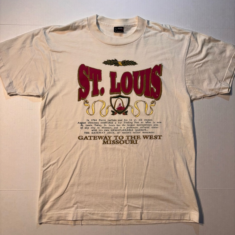 Vtg St Louis Missouri City Tourist Souvenir 90’s USA Fruit Of The Loom T-shirt L